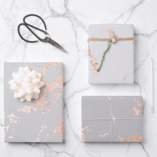 Grau und Rose Gold Marmor Look Geschenkpapier Set (Vorderseite)