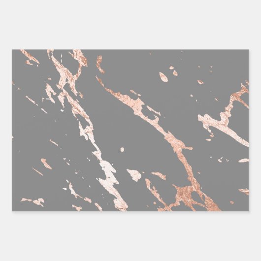 Grau und Rose Gold Marmor Look Geschenkpapier Set (Vorderseite)