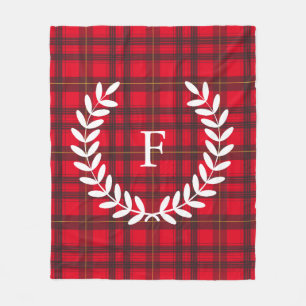 Grau und Rot Tartan White Laurel   PERSONALISIERT Fleecedecke