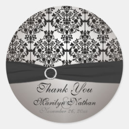 Grau und schwarz Damask 3" Rundaufkleber Runder Aufkleber