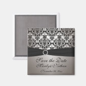 Grau und schwarz Damask Wedding Favor Magnet (Vorderseite/Rückseite)