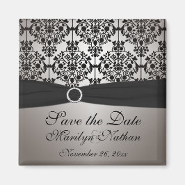 Grau und schwarz Damask Wedding Favor Magnet