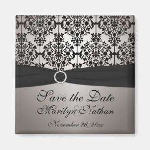 Grau und schwarz Damask Wedding Favor Magnet