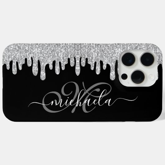 Grau-und Schwarz-Monogramm-Glitzern Case-Mate iPhone Hülle (Rückseite (Horizontal))