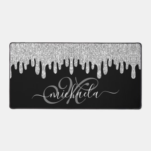 Grau-und Schwarz-Monogramm-Glitzern Schreibtischunterlage (Vorderseite)