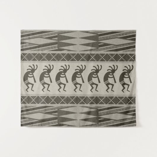 Grau und Schwarz Südwest Kokopelli Aztec Muster Wandteppich (Vorderseite (Horizontal))