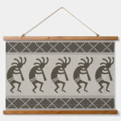Grau und Schwarz Südwest Kokopelli Aztec Muster Wandteppich Mit Holzrahmen (Vorne)