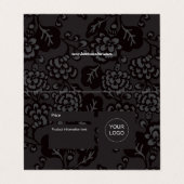 Grau und Schwarz Vibrannt, feines Blumenmuster-Zei Visitenkarten (Außenseite Aufgefaltet)