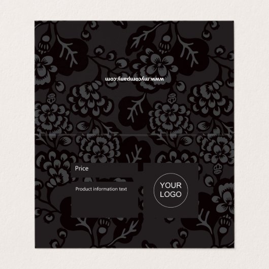 Grau und Schwarz Vibrannt, feines Blumenmuster-Zei Visitenkarten (Außenseite Aufgefaltet)