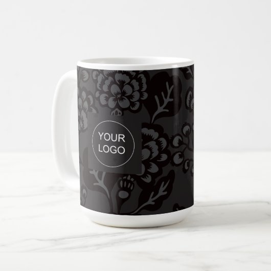 Grau und Schwarz Vibranu und feines Blumenmuster Kaffeetasse (Vorderseite Links)