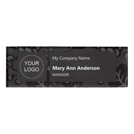 Grau und Schwarz Vibranu und feines Blumenmuster Namenschild (Vorderseite)