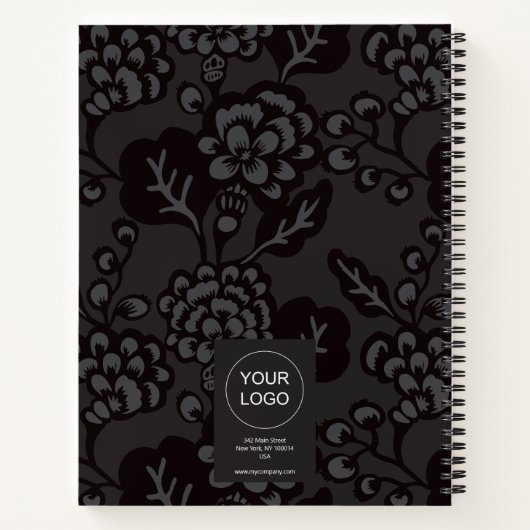 Grau und Schwarz Vibranu und feines Blumenmuster Notizblock (Rückseite)