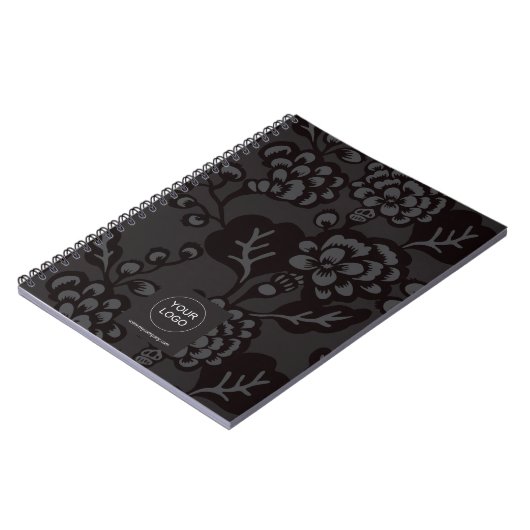 Grau und Schwarz Vibranu und feines Blumenmuster Notizblock (Linke Seite)