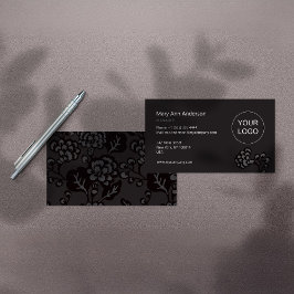 Grau und Schwarz Vibranu und feines Blumenmuster Visitenkarte