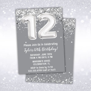 Grau und Silber zum 12. Geburtstag Einladung