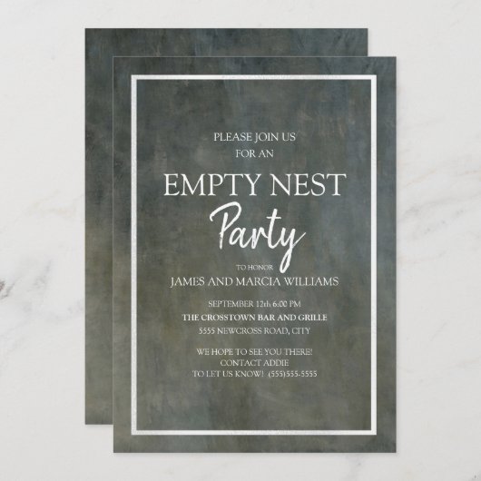 Grau und Silver Textured Look Leere Nest Party Einladung (Vorne/Hinten)