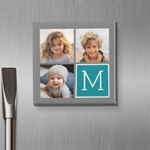 Grau und Türkis - Foto-Collage-Monogramm Magnet
