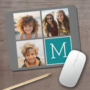 Grau und Türkis Instagram-Fotocollage-Monogramm Mousepad