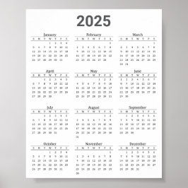 Grau und Weiß 2025 Jahr auf einen Blick Poster