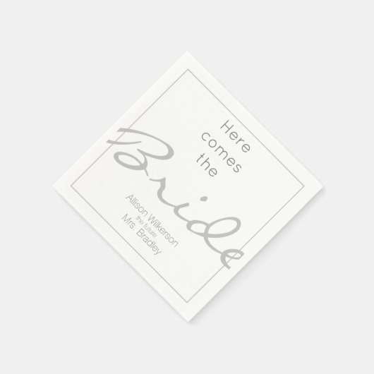 Grau und Weiß Brautparty Hier kommt die Braut Serviette (Ecke)
