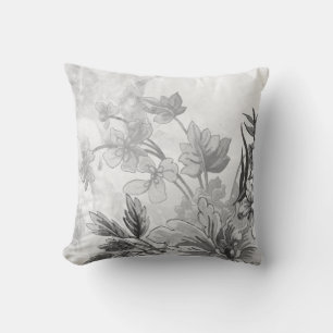 Grau und Weiß Elegant Botanische Flora Kissen