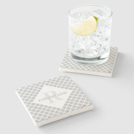 Grau und Weiß Geometric Modern Mit Monogramm Steinuntersetzer