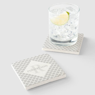 Grau und Weiß Geometric Modern Mit Monogramm Steinuntersetzer