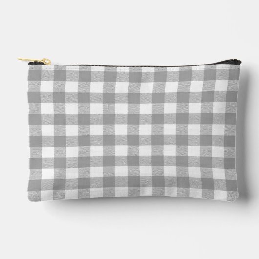 Grau und Weiß Gingham Zubehörtasche (Vorderseite)