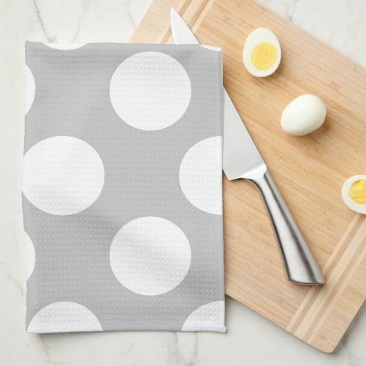 Grau und Weiß große Polka Dot Küchentuch (Viertel Falte)