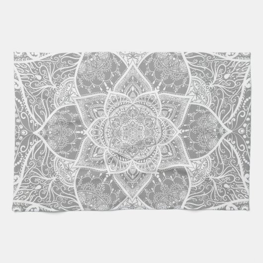 Grau und Weiß Mandala - Loergano Geschirrtuch (Horizontal)