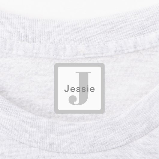 Grau und Weiß | Name und Monogramm wasserdicht Etiketten (Befestigt)