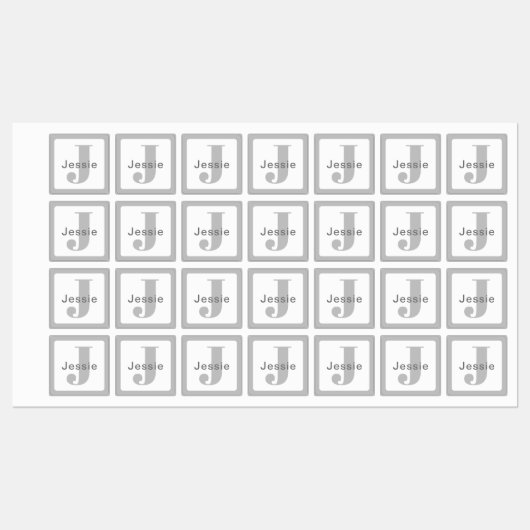 Grau und Weiß | Name und Monogramm wasserdicht Etiketten (Blatt)