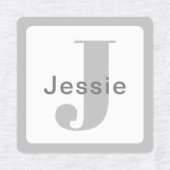 Grau und Weiß | Name und Monogramm wasserdicht Etiketten (Design 1)