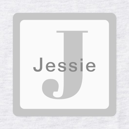 Grau und Weiß | Name und Monogramm wasserdicht Etiketten (Design 1)