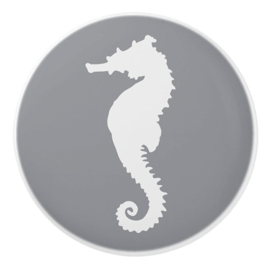 Grau und Weiß Seepferd Küste Nautical Beach Keramikknauf (Vorderseite)