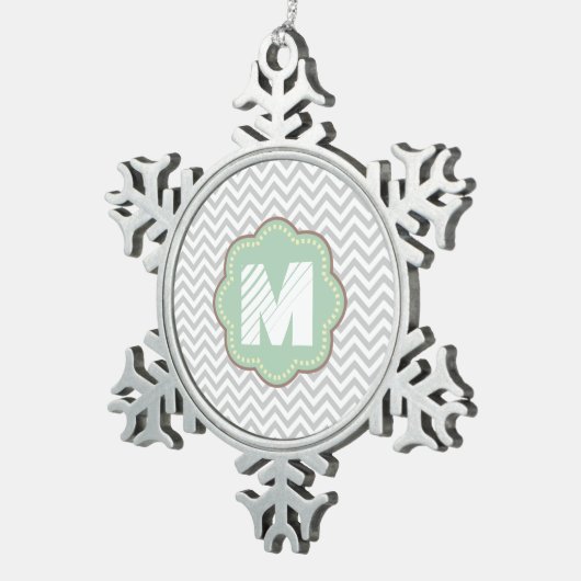 Grau und Weiß Zickzack Schneeflocken Zinn-Ornament (Rechts)