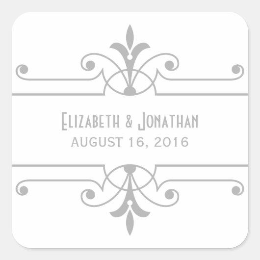 Grau v2 Extravagante Ornamental Wedding Stickers (Vorderseite)