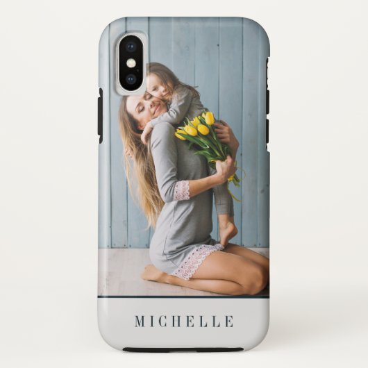 Grau | Vertikales Foto Monogramm personalisiert Case-Mate iPhone Hülle (Rückseite)