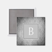 Grau Vintag Damask Monogram Magnet (Vorderseite/Rückseite)