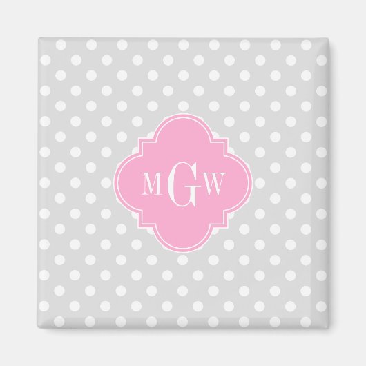 Grau Was Polka Dots Pink Quatrefolie 3 Monogramm Magnet (Vorne)