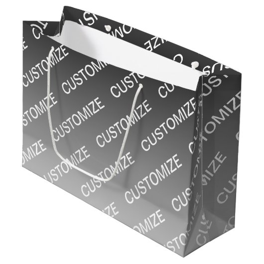 Grau (wechselbare Farbe) Ombre & Textmuster Große Geschenktüte (Vorderseite Schrägansicht)
