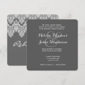 Grau Wedding Damask Lace Probe Dinner 3 Einladung (Vorne/Hinten)