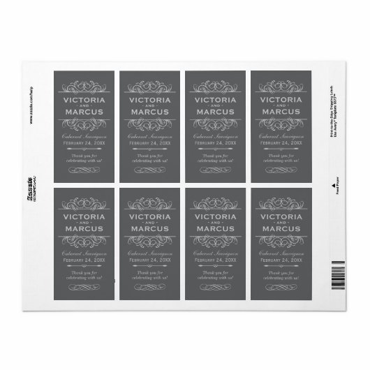 Grau Wedding Wine Bottle Monogram Fevor Labels (Vorne)
