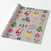 Grau Weihnachts Icons Wrapping Paper Geschenkpapier (Ungerollt)