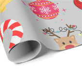 Grau Weihnachts Icons Wrapping Paper Geschenkpapier (Rolleneckpunkt)