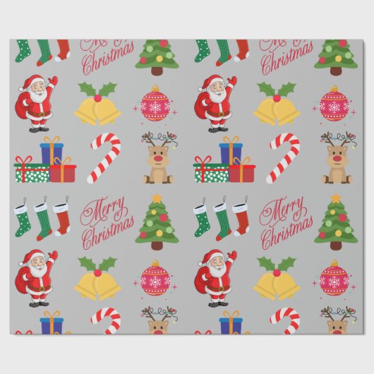 Grau Weihnachts Icons Wrapping Paper Geschenkpapier (Saum)