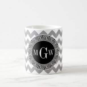 Grau Weiß Chevron Schwarz Griechischer Schlüssel 3 Kaffeetasse