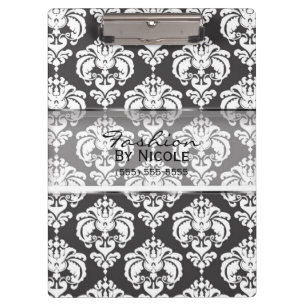 Grau & Weiß Damast Chic Elegant Glamour Persönlich Klemmbrett