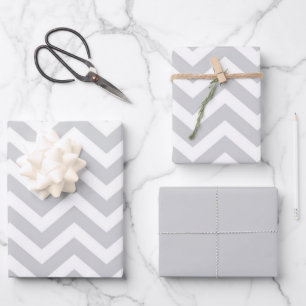 Grau & Weiß Dicker Chevron Hochzeit Geburtstag V1 Geschenkpapier Set