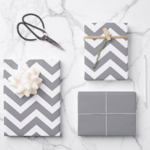 Grau & Weiß Dickes Chevron Hochzeit Geburtstag V2 Geschenkpapier Set
